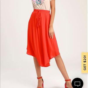 Lulu’s Red Tassel Midi Skirt